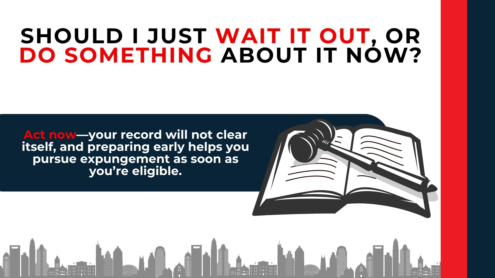 Gavel rests on an open law book beside advice to prepare early because criminal records do not clear themselves.