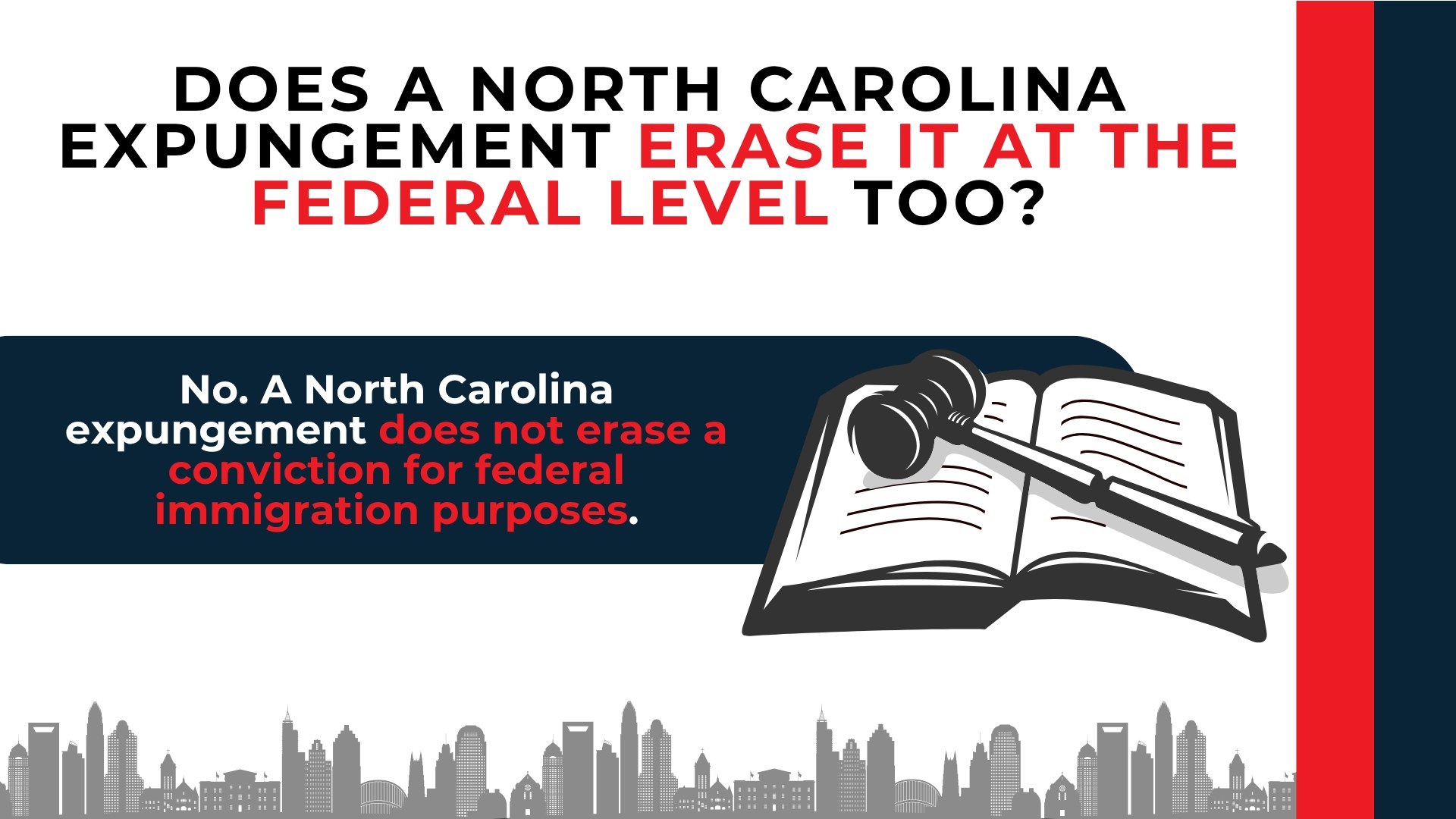 Gavel and law book explain that an NC expungement does not erase a conviction for federal immigration purposes
