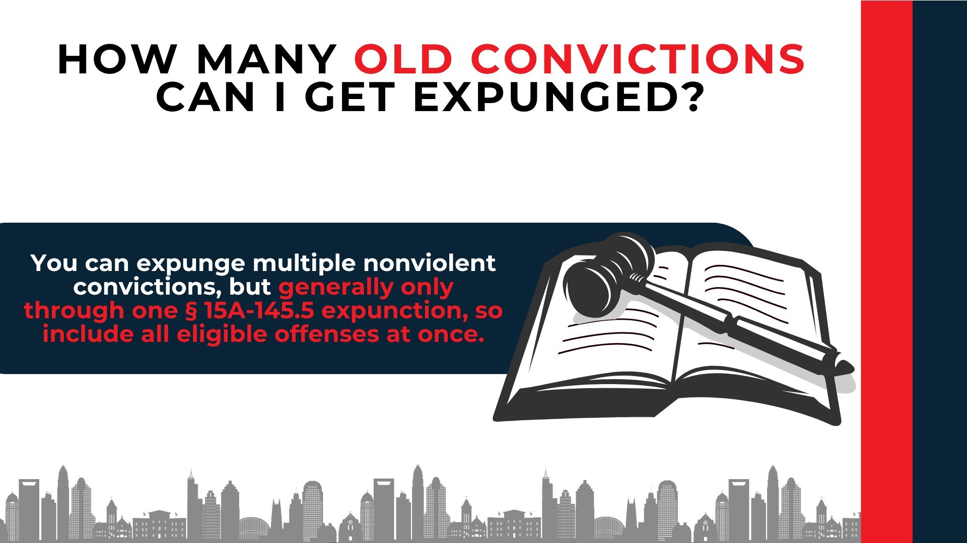 Gavel and law book explain multiple nonviolent convictions may be included in one eligible expungement petition.